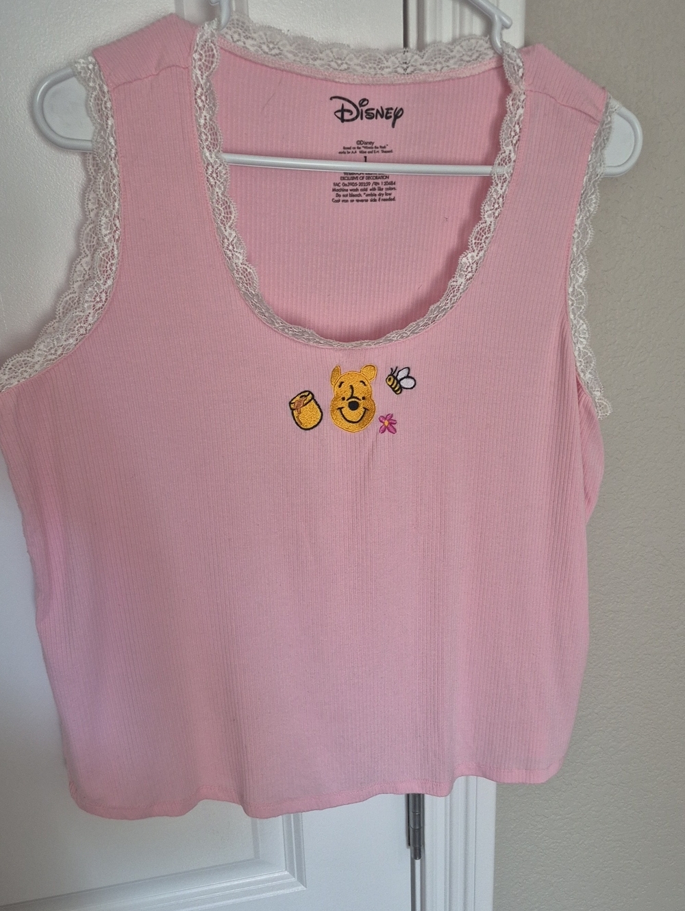 Disney Pink Winnie the Pooh Lace-Trim Tank Top